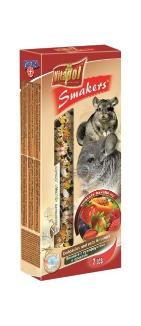 Vitapol STANDARD Smakers fruits and nut for chinchilla 2pcs 90g - nūjiņas ar žāvētiem augļiem un riekstiem šinšillām