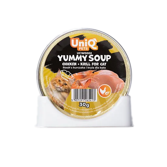 UNIQ PETS CAT WET FOOD ROYAL CHICKEN yummy soup chicken and krill 30g - zupa kaķiem no 2 mēn. ar vistu un garnelēm 