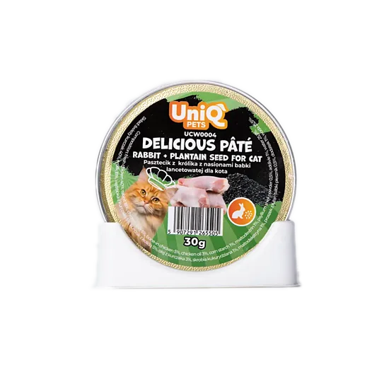 UNIQ PETS CAT WET FOOD ROYAL RABBIT PATE with plantain seed 30g - pastēte kaķiem no 2 mēn., ar truša gaļu un plantāna sēklām 