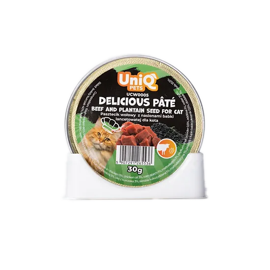 UNIQ PETS CAT WET FOOD ROYAL Pate beef and plantain seed 30g - pastēte kaķiem no 2 mēn. ar liellopu un plantāna sēklām