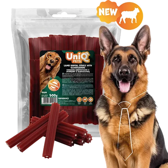 UNIQ PETS DOG SNACKS DENTAL lamb dental sticks with glucosamine 10cm 500g- gardums suņiem, jēra gaļas zobu kociņi ar glikozamīnu