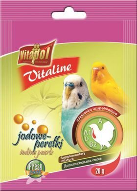 Vitapol VITALINE Iodine pearls supplementary mixture for budgie 20g - joda pērlītes papildbarība viļņainajiem papagaiļiem