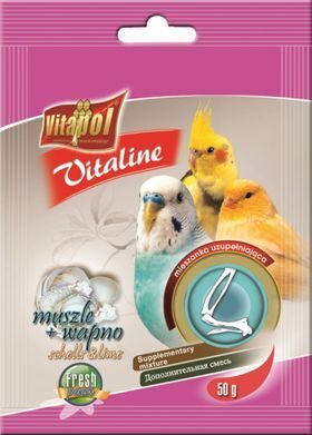 Vitapol VITALINE shells and lime supplementary mixture for birds 50g - papildbarība putniem ar gliemežvākiem un kalciju