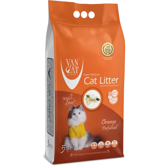 Van Cat Orange 5kg - cementējošas smiltis kaķu tualetei ar apelsīnu aromātu 