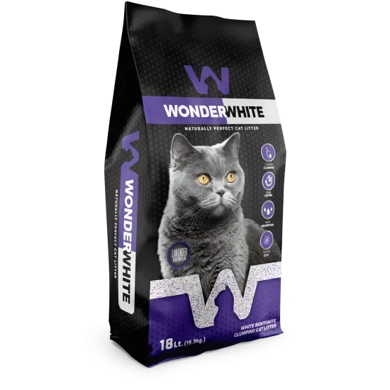 Wonder White Cat Litter Lavender 18l - cementējošās smiltis kaķu tualetēm ar lavandas smaržu 