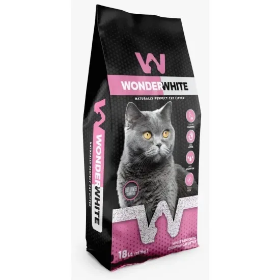 Wonder White Cat Litter, Baby Powder 18L - cementējošās smiltis kaķu tualetēm ar bērnu pūderi 