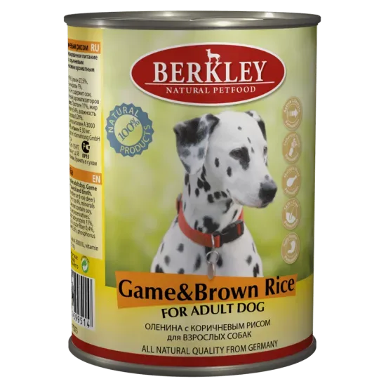 Berkley Dog Game&Brown Rice 400g - konservi suņiem ar medījumu un rīsiem