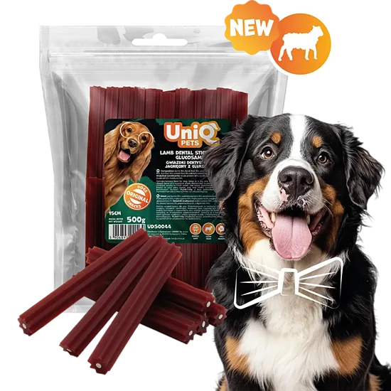 UNIQ PETS DOG SNACKS DENTAL lamb dental sticks with glucosamine 15cm 500g - gardums suņiem, jēra gaļas zobu kociņi ar glikozamīnu
