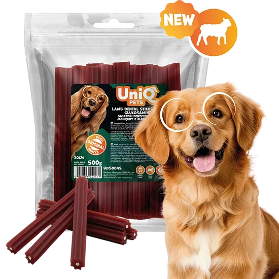 UNIQ PETS DOG SNACKS DENTAL lamb dental sticks with glucosamine 20cm 500g - gardums suņiem, jēra gaļas zobu kociņi ar glikozamīnu 