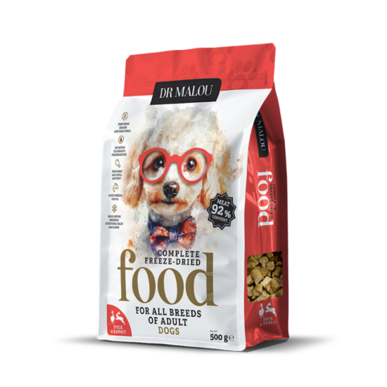 DR Malou, Duck with rabbit - Adult Dog 500g - freeze-dried dog food
