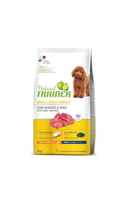 NATURAL TRAINER DOG SMALL&TOY  BEEF&RICE 7 kg - AR LIELLOPU GAĻU UN RĪSIEM MAZU & ĻOTI MAZU ŠĶIRŅU PIEAUGUŠIEM SUŅIEM