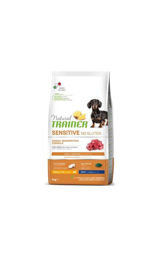 NATURAL TRAINER DOG SENSITIVE NO GLUTEN ADULT MINI LAMB 7kg - BEZGLUTĒNA SAUSĀ BARĪBA AR JĒRU MAZO ŠĶIRŅU JUTĪGIEM PIEAUGUŠIEM SUŅIEM