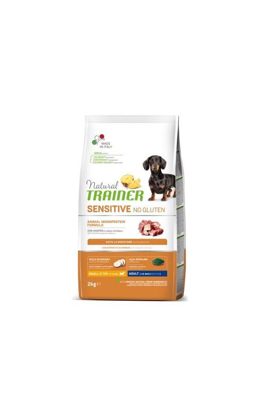NATURAL TRAINER DOG SENSITIVE NO GLUTEN ADULT MINI DUCK 2KG - BEZGLUTĒNA SAUSĀ BARĪBA AR PĪLES GAĻU MAZO ŠĶIRŅU JUTĪGIEM PIEAUGUŠIEM SUŅIEM