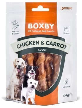 BOXBY CHICKEN&CARROT STICKSI 100g - NŪJIŅAS PIEAUGUŠIEM SUŅIEM (VISTA UN BURKĀNI)
