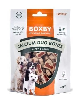BOXBY CALCIUM DUO BONES 140g - GARDUMS KALCIJA KAULIŅI KUCĒNIEM UN PIEAUGUŠIEM SUŅIEM