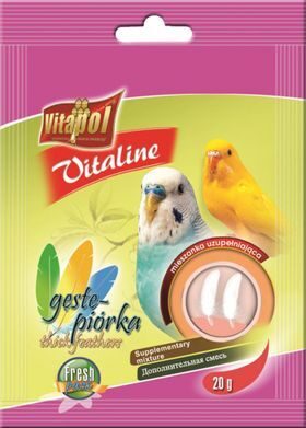 Vitapol VITALINE Thick feathers supplementary mixture for budgie 20g - papildbarība viļņainajiem papagaiļiem spalvu uzlabošanai