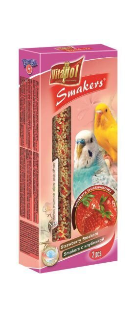 Vitapol STANDARD Smakers strawberry for budgie 2pcs 90g -  nūjiņas ar zemenēm viļņainajiem papagaiļiem