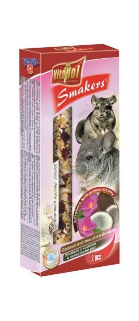 Vitapol STANDARD Smakers coconut and rose petals for chinchilla 2pcs 90g -  nūjiņas ar rožu ziedlapiņam šinšillām