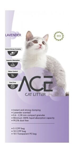 ACE Lavender CAT LITTER 5 L - cementējošās smiltis kaķu tualetei ar lavandu
