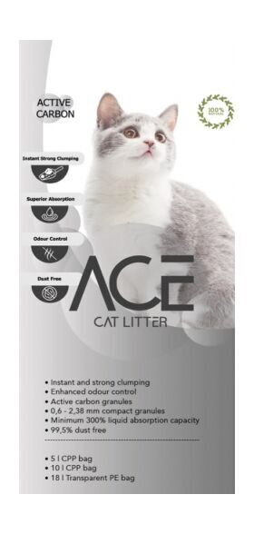 ACE Carbon Active CAT LITTER 5L - cementējošās smiltis kaķu tualetei ar aktivēto ogli