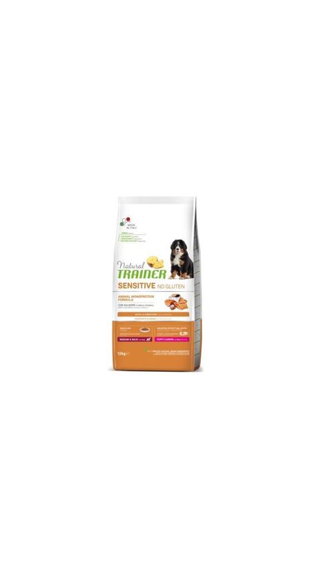 Natural Trainer DOG SENSITIVE NO GLUTEN PUPPY&JUNIOR SMALL&T SALMON 12 kg - pilnvertīga bezglutēna sausā barība ar lasi mazo šķirņu kucēniem