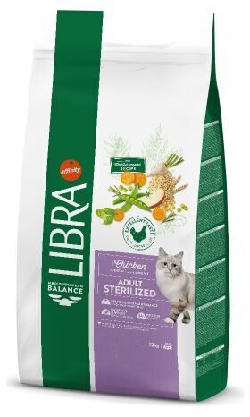 LIBRA CAT STERILIZED WITH CHICKEN 12 kg - pilnvērtīga barība sterilizētiem pieaugušiem kaķiem