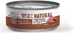 Prefera Fresh Farm CAT Shredded fillets in sauce with beef and chicken 70 gr -  konservi kaķiem, plucināta vistu un liellopa fileja buljonā