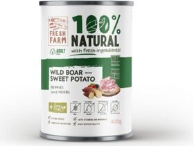 Prefera Fresh Farm DOG Coarse pate wild boar, sweet potato, berries & herbs 400 gr - rupjas konsistences pastēte suņiem (mežacūkas gaļa, saldie kartupeli, ogas un garšaugi)