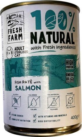 PREFERA Fresh Farm CAT Smooth pate with salmon & fish 400 gr - pastētes veida konservi kaķiem, ar lasi un zivīm
