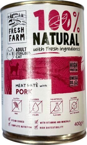 PREFERA Fresh Farm CAT Smooth pate with pork 400 gr - pastētes veida konservi kaķiem, ar cūkgaļu