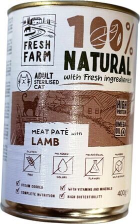 PREFERA Fresh Farm CAT Smooth pate with lamb 400 gr - pastētes veida konservi kaķiem, ar jēra gaļu