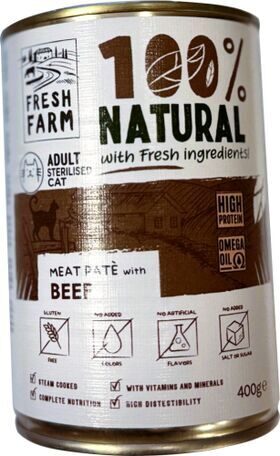 PREFERA Fresh Farm CAT Smooth pate with beef 400 gr - pastētes veida konservi kaķiem, ar liellopu gaļu
