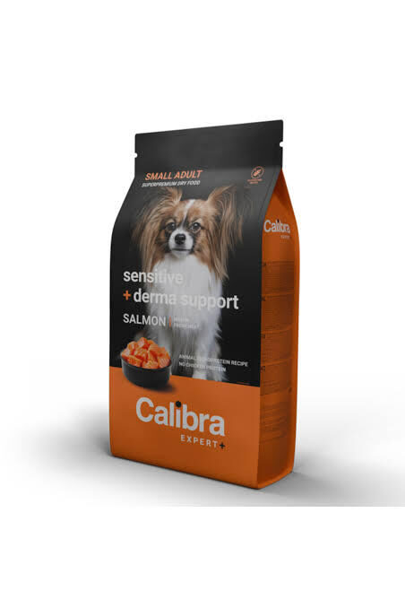 Calibra Dog EXPERT+ Adult Small Sensitive & Derma Support 6 kg  - sausā barība ar lasi mazo šķirņu suņiem veselīgai ādai un spožam kažokam