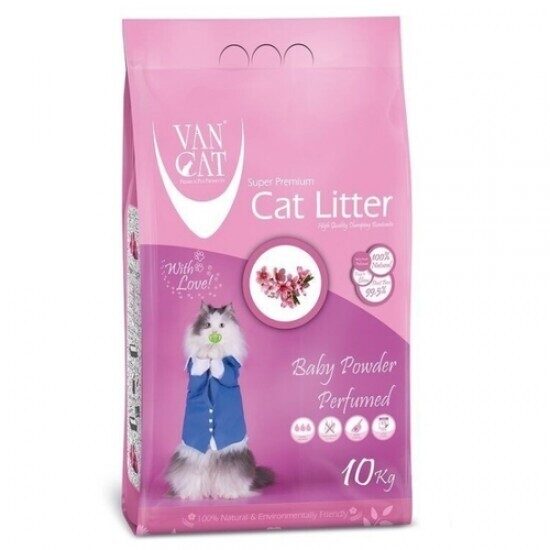 Van Cat Baby Powder 10kg - cementējošās smiltis kaķu tualetei ar bērnu pūderi