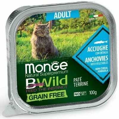 Monge Cat BWild Grain Free Adult Pate Anchovies with Vegetables 100 g