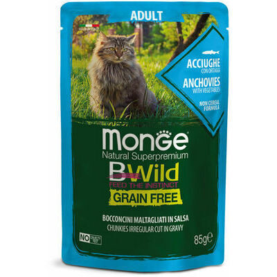 Monge Cat BWild Pouch Grain Free Adult Chunkies in Gravy Anchovies with Vegetables 85 g