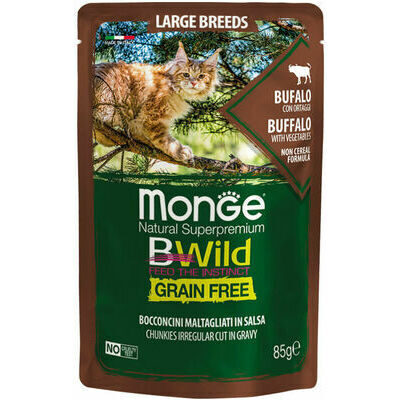 Monge Cat BWild Pouch Grain Free All Life Stages Large Breeds Chunkies in Gravy Buffalo with Vegetables 85 g