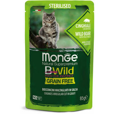 Monge Cat BWild Pouch Grain Free Sterilised Chunkies in Gravy Wild Boar with Vegetables 85 g