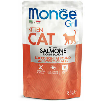 Monge Cat Grill Pouch Kitten Chunkies in Jelly Rich in Salmon 85 g - konservi kaķēniem, ar lasi želejā