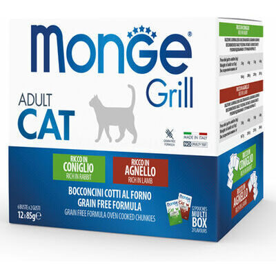 Monge Cat Grill Pouches Multipack Adult Rabbit, Lamb 12x85 g