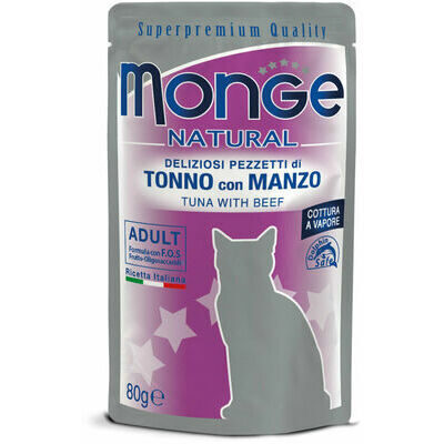 Monge Cat Natural Pouch Adult Tuna Flakes with Beef 80 g