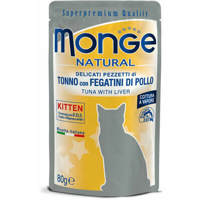 Monge Cat Natural Pouch Kitten Tuna Flakes with Chicken Livers 80 g