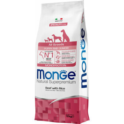 Monge Dog All Breeds Puppy and Junior Monoprotein Beef with Rice 12 kg