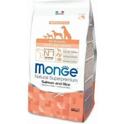 Monge Dog All Breeds Puppy and Junior Monoprotein Salmon with Rice 0,8 kg