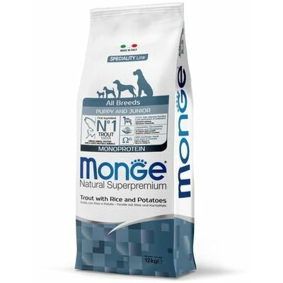  Monge Dog All Breeds Puppy and Junior Monoprotein Trout with Rice and Potatoes 12 kg
