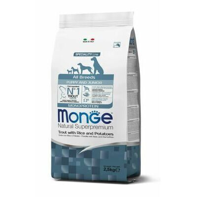 Monge Dog All Breeds Puppy and Junior Monoprotein Trout with Rice and Potatoes 2,5 kg