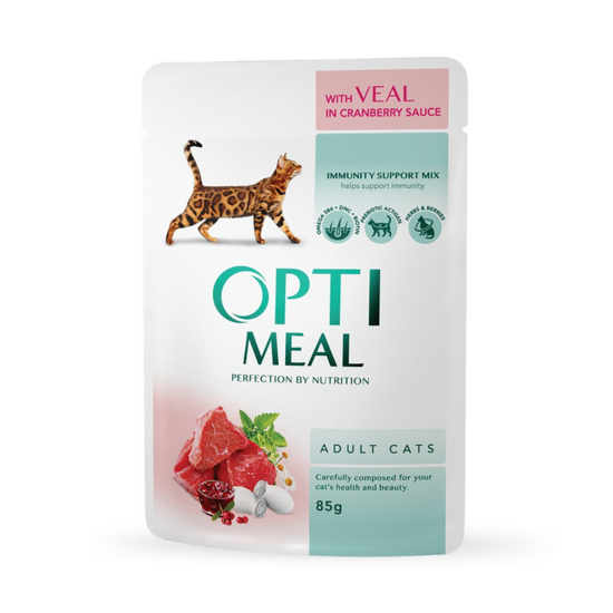 OPTIMEAL with Veal in Cranberry Sauce 85g - konservi kaķiem ar teļa gaļu dzērveņu mērcē