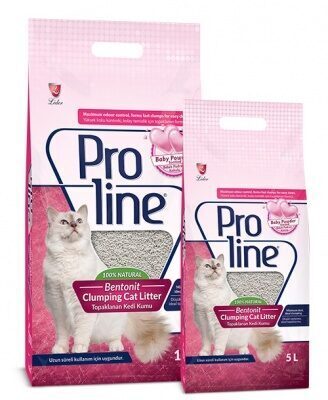 Pro Line Baby Powder 5l - cementējošās kaķu smiltis ar bērnu pūdera smaržu