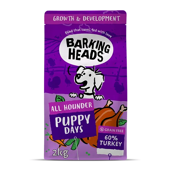 BARKING HEADS Puppy Days Turkey 6kg - pilnvērtīga barība visu šķirņu kucēniem ar tītaru
