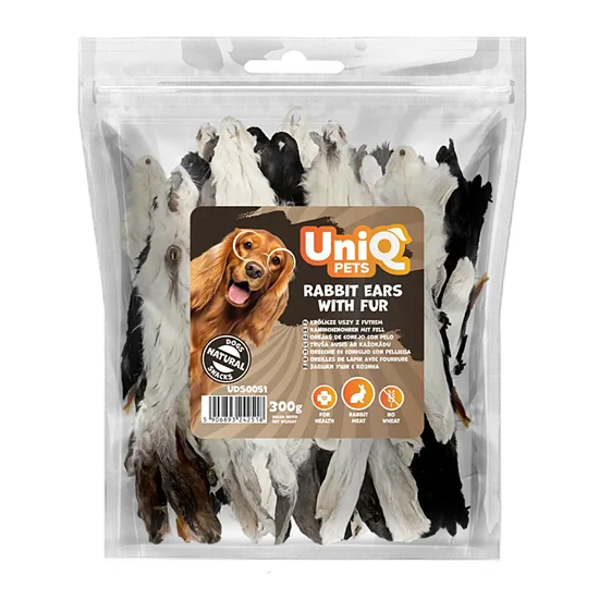 UNIQ PETS dog snacks rabbit ears with fur 1kg - Gardums suņiem trušu ausis ar spalvu